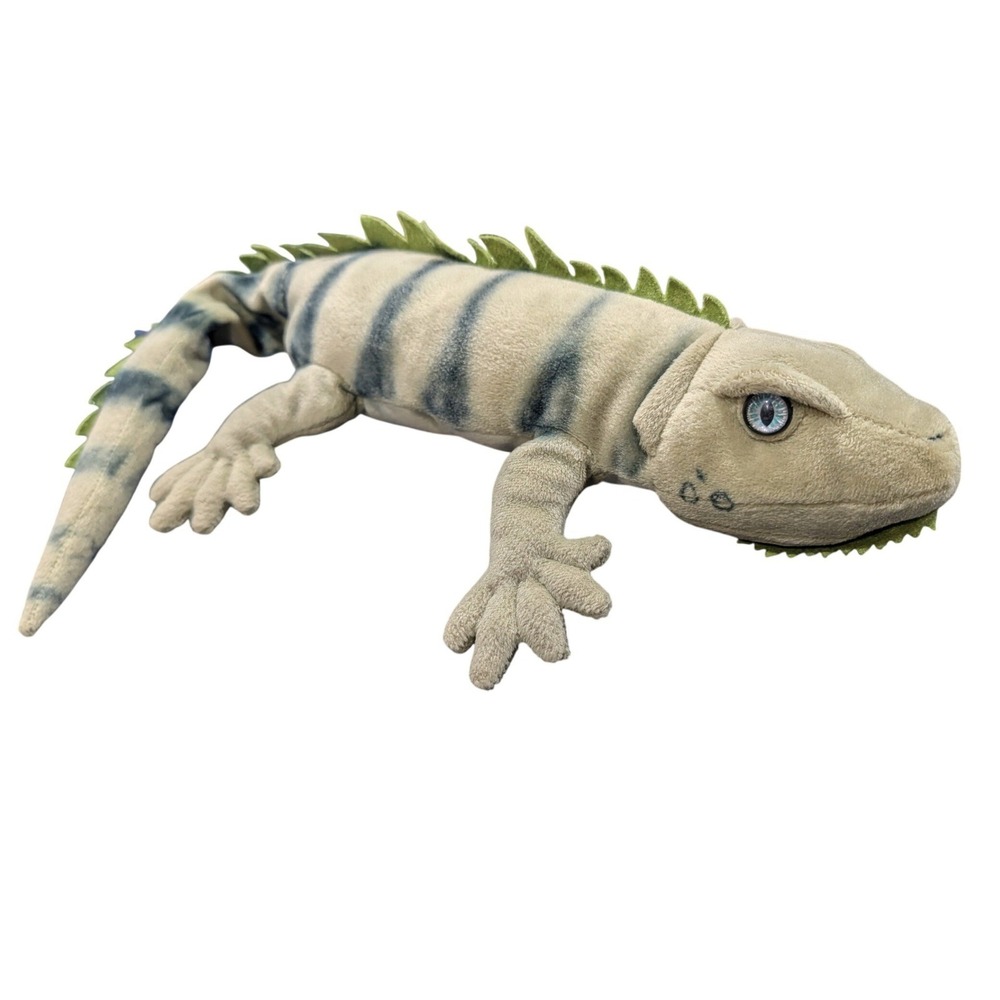 JAAG‎ Plush Iguana Lizard Stuffed Animal Tan Green Striped Realistic 16 Inch
